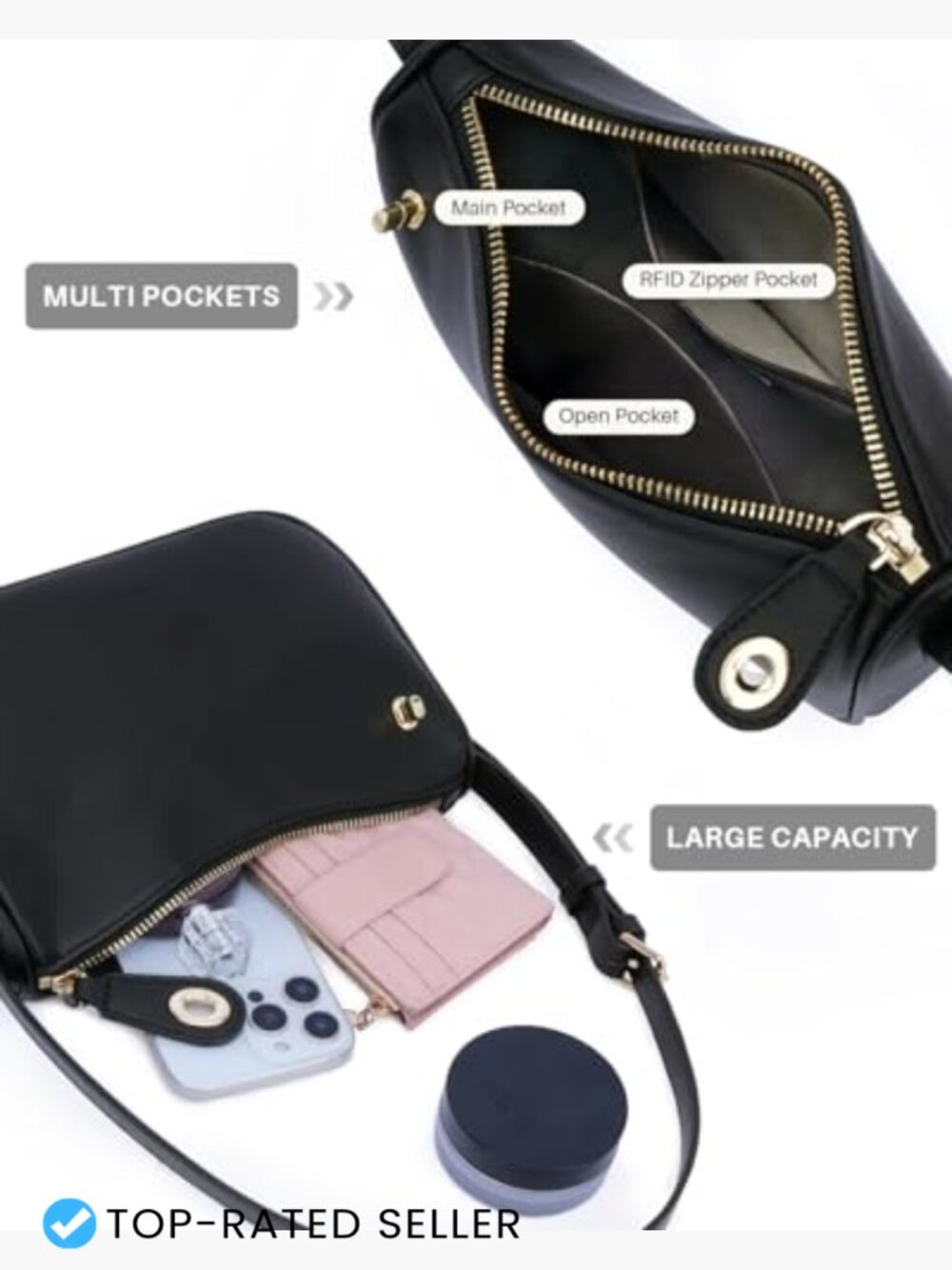 RFID Anti-Theft Crossbody Bag Vegan Leather Satchel Shoulder Purse Adjustable - Picture 5 of 7